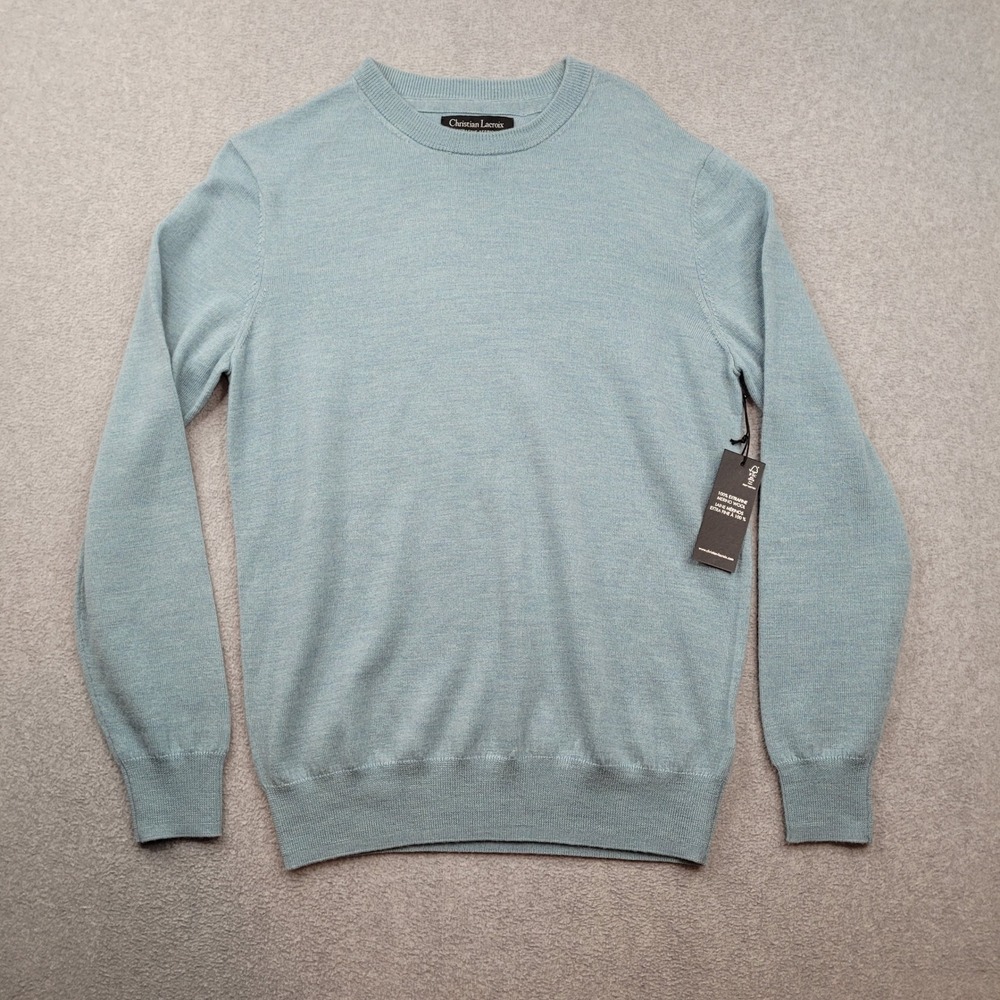 Christian Lacroix‎ Sweater Mens Small 100% Extrafine Merino Wool Blue Crewneck